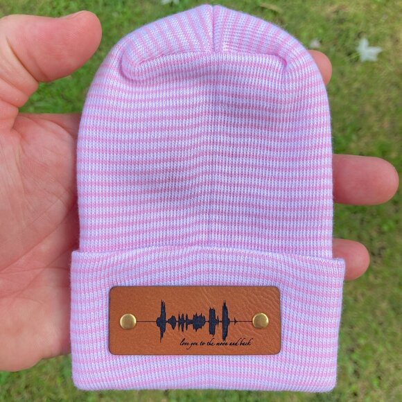 Love You To The Moon And Back Soundwave Newborn Baby Beanie - Pink - Not Custom - Picture 7 of 9
